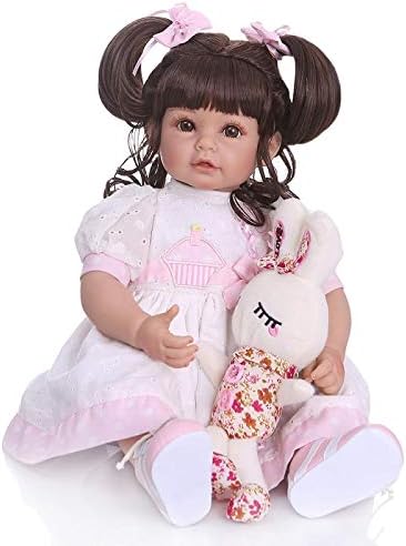 MaMadolls 21inch Reborn Toddler Girl Adora Doll, Realistic Sweet Silicone Bebe Doll Long Curly Hair, Pink Princess Dress Set, for Kids Age 3+