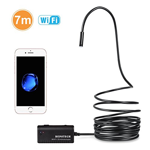 UPC 611040328735, Wireless Endoscope, Depstech Semi-rigid WiFi Borescope Inspection Camera 2.0 Megapixels HD Snake Camera for Android and IOS Smartphone, iPhone, Samsung, Tablet - Black(7 Meter)