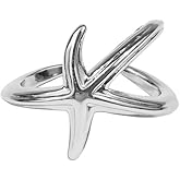 Dtja Simple Starfish Open Wrap Ring for Women Silver Plated Ocean Sea Star Statement Finger Rings Comfort Fit Birthday Holiday Party Jewelry Size 8