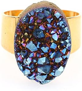 Natural Shinning Big Crystal Ring Agate Gemstone 14K Gold Plated Rings For Women Fashion Lady Jewelry