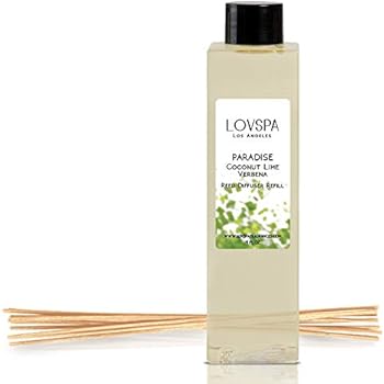 LOVSPA Paradise Coconut Lime Verbena Reed Diffuser Oil Refill with Replacement Reed Sticks | Tropical Blend of Lemon Verbena, Fresh Limes & Coconut, 4 oz | Made in The USA