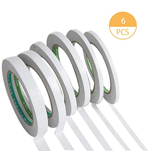 Hapy Shop 6 Rolls Double Sided Tape Strong Adhesive Sewing Tape, 3 Different Width 2 Sided Tape for Crafts, Card Making,School Stationery Supplies,32 Yards Each roll (Width: 6mm/ 9mm/ 12mm/ 15mm)