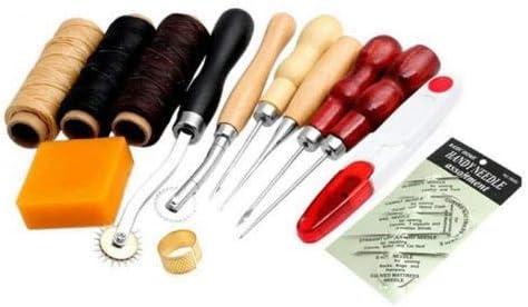 MKNZONE Leather Craft Tool Kit, 14Pcs DIY Leather Craft Tools Leather Craft&Sewing Tools Set, Leather Drilling Grinding Hand Craft Leather Working Sewing Tool