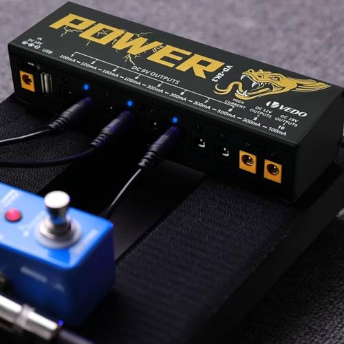 VEDO VD-SK3 Fonte de Alimentação para Pedal de Efeito de Guitarra com 10 Saídas Isoladas (9V, 12V, 18V) Proteção contra Curto-Circuito e Sobrecorrente - Fonte Estável para Pedais de Guitarra 110V-240V