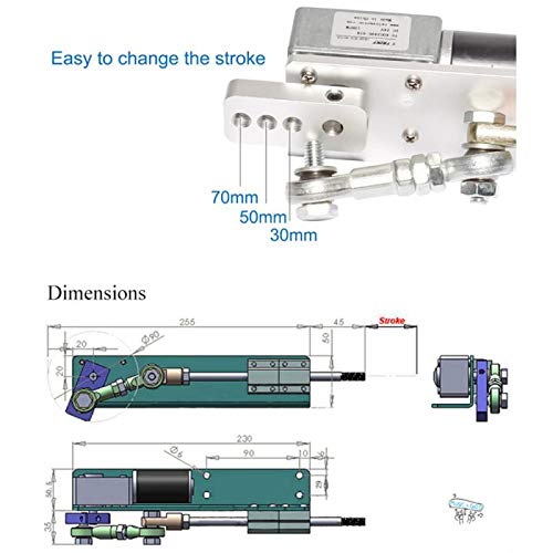 BEMONOC DIY Design DC 12V Linear Actuator Reciprocating Motor Stroke 70mm Low Speed 8 RPM Adjustable+Switching Power Supply 110V-240V+PWM Speed Controller
