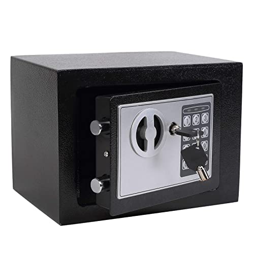 Nyganmelloz Digital Safe Box with Key, Small Electronic Security Safe with Digital Keypad & Override Keys, Home Office Hotel Money Cash Box for Jewelry, Documents, Valuables (Black)