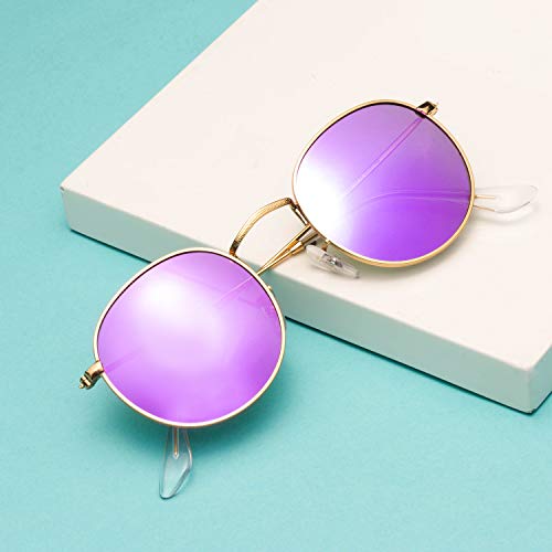 LianSan Classic Retro Metal Frame Round Circle Mirrored Polaroid Sunglasses for Men and Women 3447 Purple Polaroid Lens