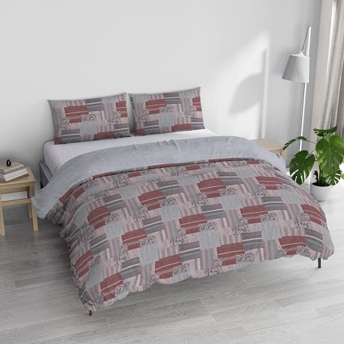Italian Bed Linen Athena Duvet Cover Set with Printed Bag and Pillowcases, LUCY Red, Double