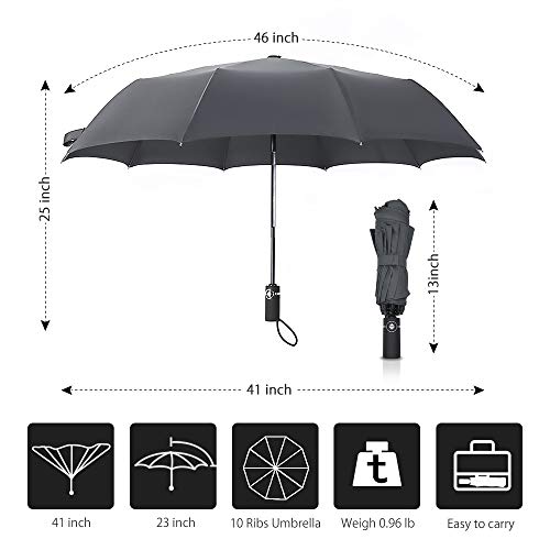Bodyguard Inverted Windproof Umbrella with Teflon Coating, 10 Ribs Auto Open and Close Travel Umbrella, Portable Reverse Umbrellas with Leather Cover - Thumbnail 6