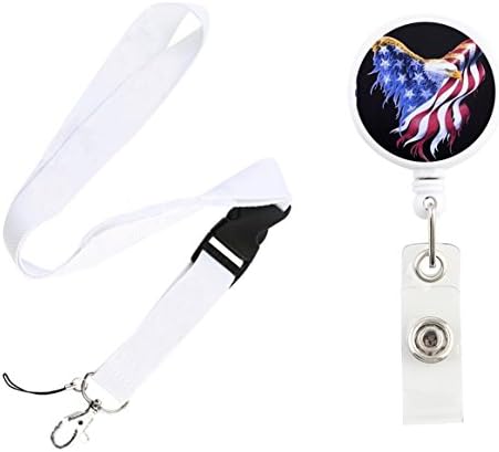 Translucent Retractable Badge Holder Reel Key Chain Reel with Lanyard for Key Cards and ID Cards (America Great White Reel &amp; Lanyard)
