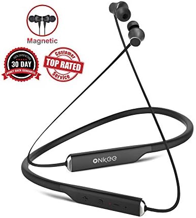 Magnetic Earphones Bluetooth Wireless V4.2 Comfy and Sweatproof ONKEE Earbuds I HiFi Stereo 15 Hrs Playback Headset I Cell & Tablets, Sports, Travel & TV Headphones with Noise Cancelling Mic (Black)