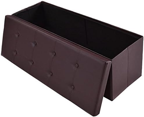 eXXtra Store Brown Faux Leather Folding Storage Large Ottoman Box Stool Pouffe 45" x 15" x 15" + eBook