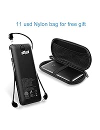Cargador de batería externa de 10000 mAh Q, delgado, portátil, cargador externo, con micro USB integrado Tpye C tres tipos de cable de CA para diferentes teléfonos móviles, color negro