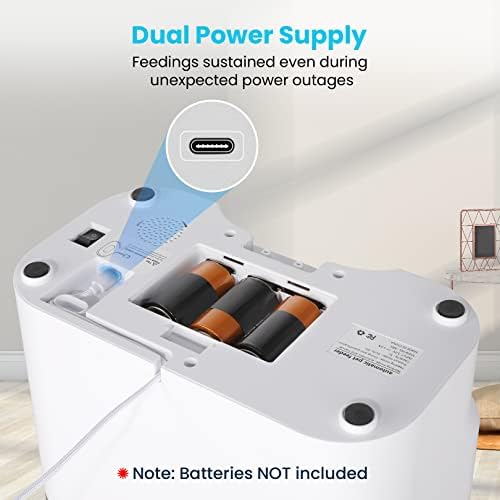Comedero Automático para Dos Gatos, Dispensador con Dos Cuencos de Acero Inoxidable, Recordatorio de Voz 10s, hasta 80 Porciones y 4 Comidas al Día para Perros y Gatos, Blanco-5L