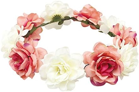 Fletion Bohemia Beach Wreath Handmade Roses Artificial Flower Fake Flowers Crown Bride Bridesmaid Crown Strap for Party Decoration