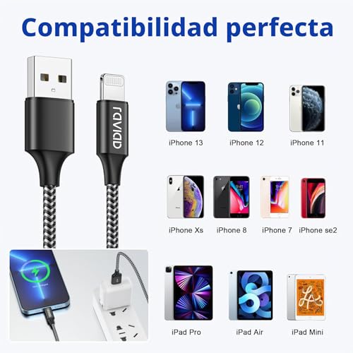 RAVIAD iPhone Charger Cable 2M 3Pack [MFi-Certified] iPhone Cable Fast Charging Nylon Braided USB Lightning Cable for iPhone 14 13 12 11 XS MAX XR X 8 Plus 7 Plus 6S 6 Plus 5 5S 5C SE, iPad