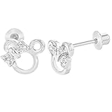 Rhodium Plated Mouse Children's Clear Crystal Screw Back Kids Infants Earrings