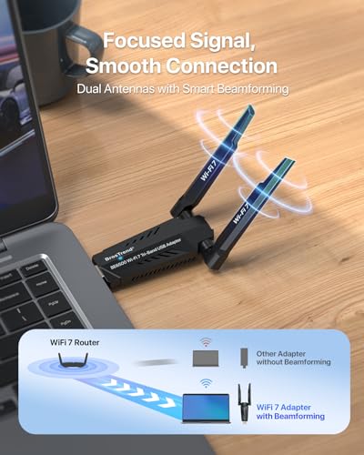 BrosTrend BE6500 Wi-Fi 7 USB WiFi Dongle, Long Range USB WiFi Adapter for PC Desktop Laptop, Tri-Band 6GHz 2882Mbps + 5GHz 2882Mbps + 2.4G 688Mbps, USB3.0 Wireless Dongle for Windows 11/10 WPA3 4K-QAM