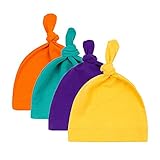 Baby Hats, Newbron Cotton Blend Soft Babies Beanie, Long Tail Hospital Boy Hats Pack of 4 Pattern B