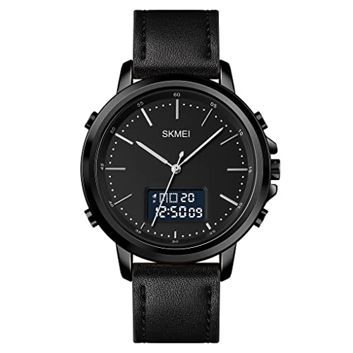 Relógio Masculino Preto - Pulseira de Couro Preto Importado, Quartz Minimalista Redondo, Prova d´água Luxo Casual Básico Eletrônico