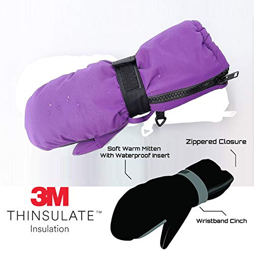 Kids Winter Waterproof Ski Snow Mittens Warm with Zipper for Toddler Girls- KSM21