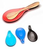 Spoon Rest by SpoonBuddy for Kitchen Stove Silicone BPA Free Set of 4 Red Black Blue Turquoise