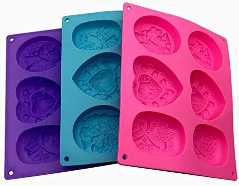 HelpcookSilicone Soap Molds for Handmade Soap Bar-Set of 3 for 18 Cavities-Mixed Patterns Soap Making Mold,Silicone Mold for Jelly, Pudding,Chocolate,Biscuit,Cake and More
