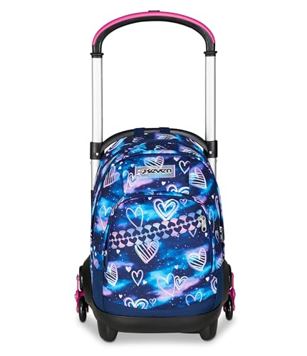 Seven School Trolley Flex 3 Wheels, Fuchsia Violet, Backpack with Detachable Trolley 31 L, with PC Pocket, Bottle Pocket, Multipurpose Middle and Upper School, Girl Backpack