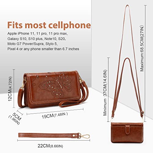 APHISON Multi-Function Small Crossbody Bags For Women,Cell Phone Shoulder Bag,Clutch Purse,RFID Wristlet Wallet,Card Holder - RED-BROWN
