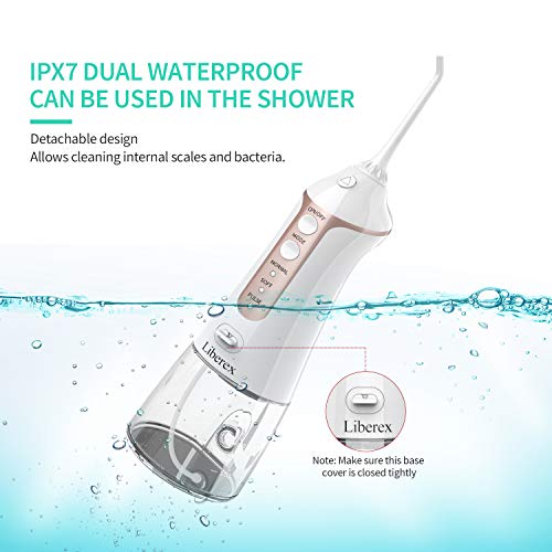 Liberex Cordless Water Flosser - Portable Oral Irrigator with 5 Jet Nozzles, IPX7 Waterproof 300ml Reservoir, 3 Modes Dental Care Teeth Jet for Teeth Braces,USB Rechargeable - Thumbnail 2