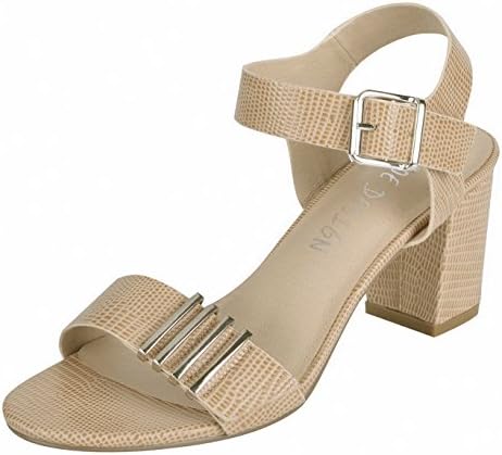 Women's Block Heel Dress Sandal Ankle Strap Comfortable Memory Foam Insole Beige 077-40