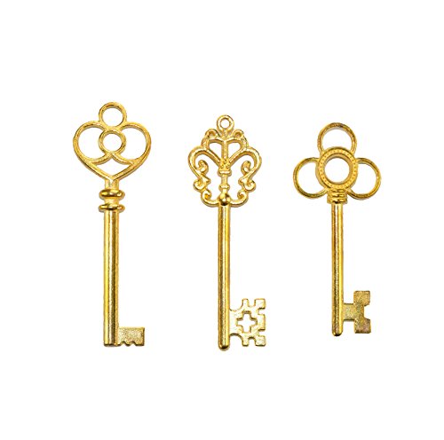 Aokbean Mixed Set of 30 Vintage Skeleton Keys in Antique Gold - Set of 30 Keys(Gold)