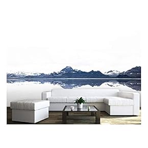 Large Wall Mural - Landscape of Snow Covered Mountains and Peaceful Lake | Self-Adhesive Vinyl Wallpaper/Removable Modern Wall Decor - 66x96 inches