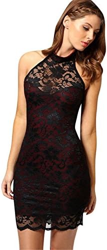 Cooped dresses Women's Sexy Polo Neck Floral Lace Cocktail Evening Mini Dress Party Clubwear (Blue) BlackX-Large