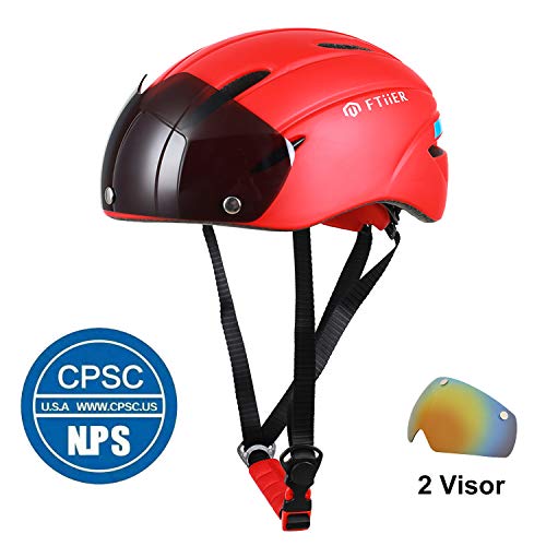 Ftiier Bike Helmet Cycling Helmets Mountain Bicycle Helmets with Visor Removable Interchangeable Shield Ski Helmet for Adult Men Women