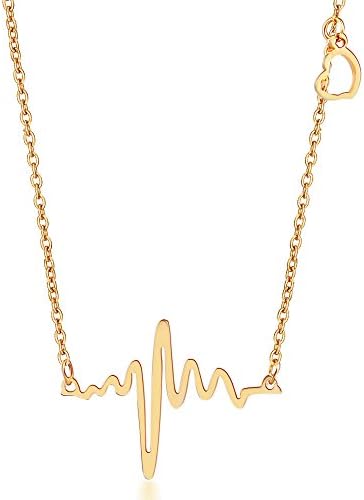 Bella Carla Fashion Jewelry Gold Plated 18K ECG Heart Necklace Pendant Chain