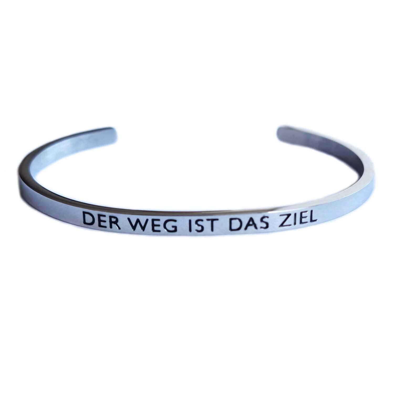 Elegant bangle bracelet rose gold with mantra and saying up to approx. 20 cm. DER WEG IST DAS ZIEL, 20 centimeters, Stainless Steel