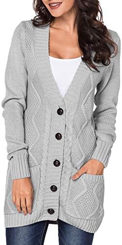 Women's Open Front Cable Knit Cardigan Button Down Sweater Coat
