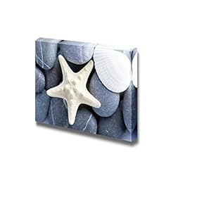 Canvas Prints Wall Art - Natural Spa Elements- Seashell with Starshell and Stones on White - 12" x 18"