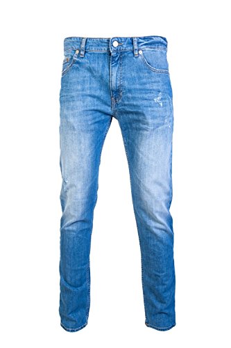 MOSCHINO Gold Metal Badge Jean In Mid Blue Wash 36"