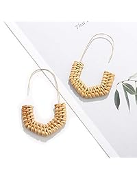 MOLOCH Pendientes de ratán para mujer, hechos a mano, de paja trenzada, ligeros, de alambre