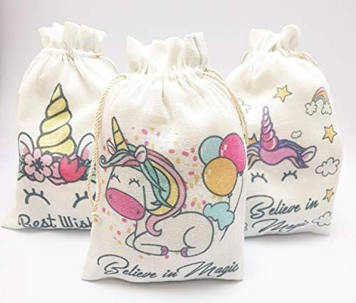 Unicorn Party Favors Unicorn Party Bags Unicorn Gift Bags Unicorn Party Supplies Unicorn Part Bags Unicorn Gift Bags Baby Shower Unicorn Party Supplies Set (Includes 10 pieces) 100% Organic with 3 Different Designs