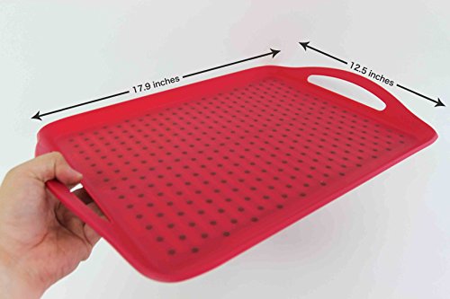 ChopMaster Rectangular Anti Slip Serving Tray with Handle (Large, Red)