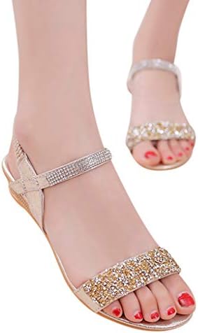 ERLOU Spring-Summer Women Ladies Elastic Band Bling Med High-Heel Sandals Slippers Casual Shoes Fashion 2019❤