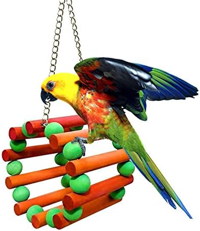 Mrli Pet Bird Swing Toys with Natural Wood Knots Block Rainbow Bridge for Small Parakeets Budgies Cockatiels Conures Rosella Finches Lovebirds Balance Exercise Training