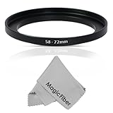 Goja 58-72MM Step-Up Adapter Ring (58MM Lens to 72MM Accessory) + Premium MagicFiber Microfiber Cleaning Cloth