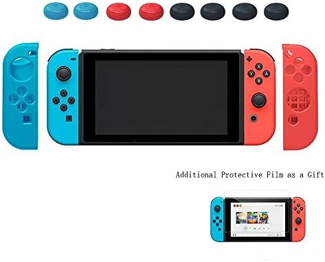Yoofor Silicon Case for Nintendo Switch Console, Nintendo Switch Case Screen Protector Set, Anti-Slip Silicone Joy-Co 8 Thumb Caps for Console