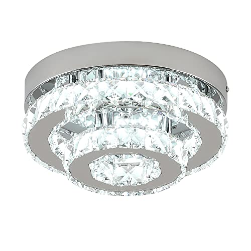 Mini Crystal Chandeliers for Dining Room Lighting Chrome LED Ceiling Light Semi Flush Mount Hallway Lights Indoor 9.8\