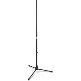 On-Stage MS7700B Tripod-Base Mic Stand (Setup for Vocal and Instrument Microphones, Adjustable Height, 5/8&Prime;-27 Threading, Portable, Folding, Nonslip Rubber Feet, Cable Clip, Steel, Black)