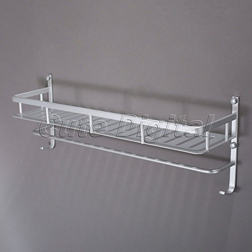 EUTTEUM 40cm Aluminum Bathroom Wall Mounted Shower Shelf Towel Bar Rail Holder Rack Hook